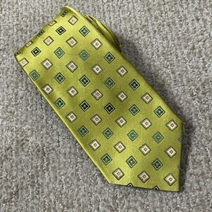 Kiton Napoli Necktie Mens Green Geometric Square Silk Italian Luxury Formal